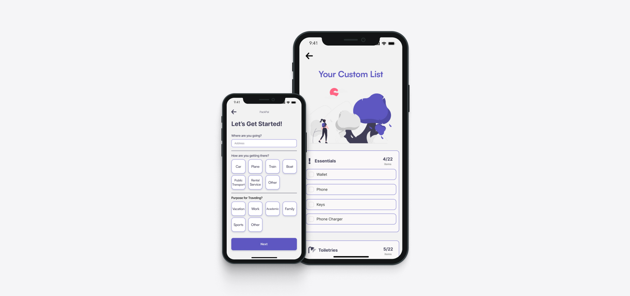 PackPal app mockup